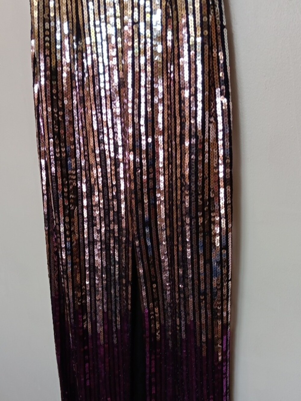 Vintage USA Made Ombre Sequin Maxi Dress with Deep V - Purple/Gold - Picture 7 of 15